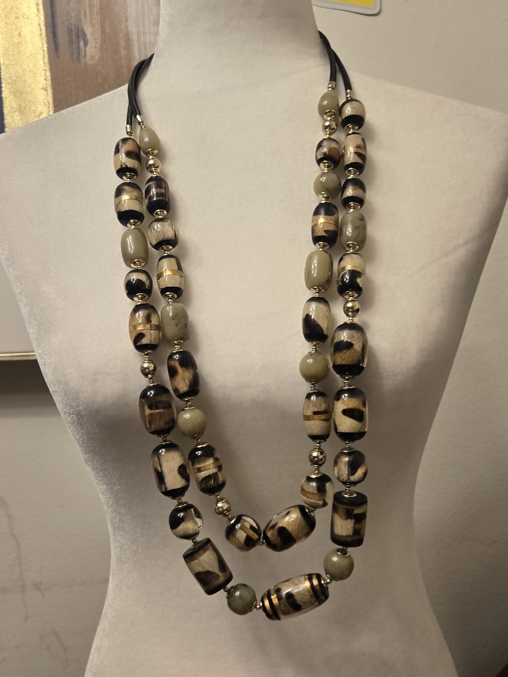 Chicos Handmade Multistrand Beaded Necklace - Black, Gold, Tan - Picture 6 of 9